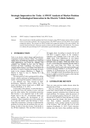 Wu, P. 特斯拉的战略要务：电动汽车行业市场地位和技术创新的 SWOT 分析。DOI：10.5220